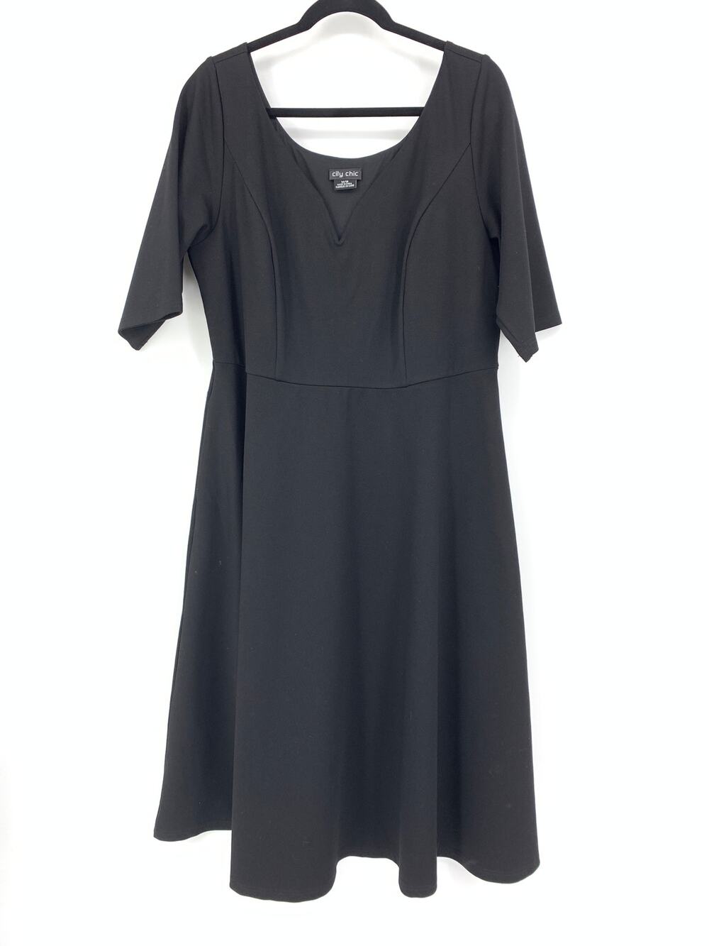 City Chic Women's Size M/18 Fit & Flare Half Sleeve Dress Black Stretch